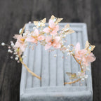 Butterfly Flower 18K Gold Pink Pearl Cubic Zirconia Anti Tarnish Hair Band Hair Accessories For Women