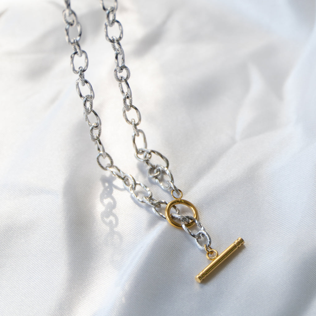 Toggle Silver 18K Gold Stainless Steel Anti Tarnish Necklace Men Bulk