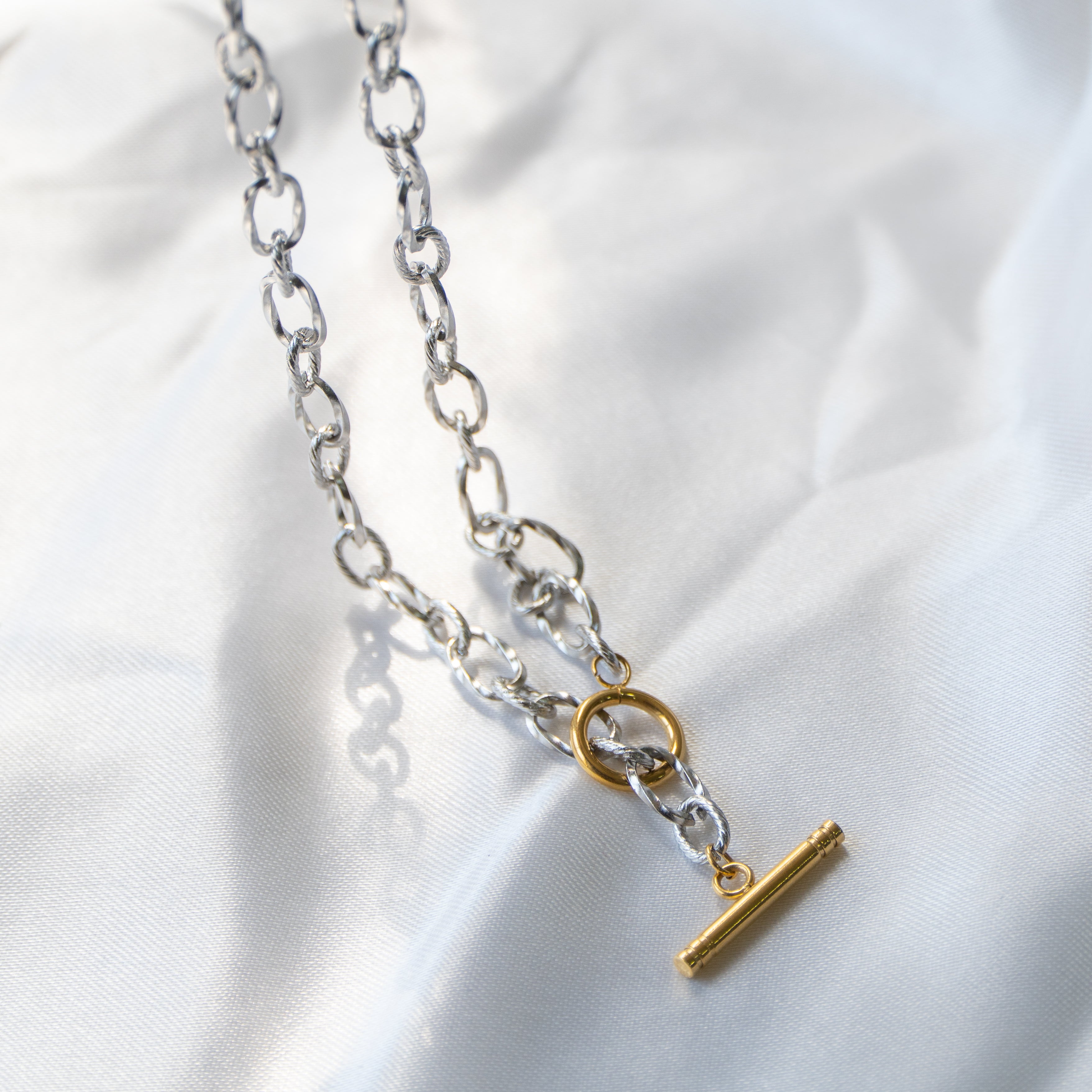 Toggle Silver 18K Gold Stainless Steel Anti Tarnish Necklace Men Bulk