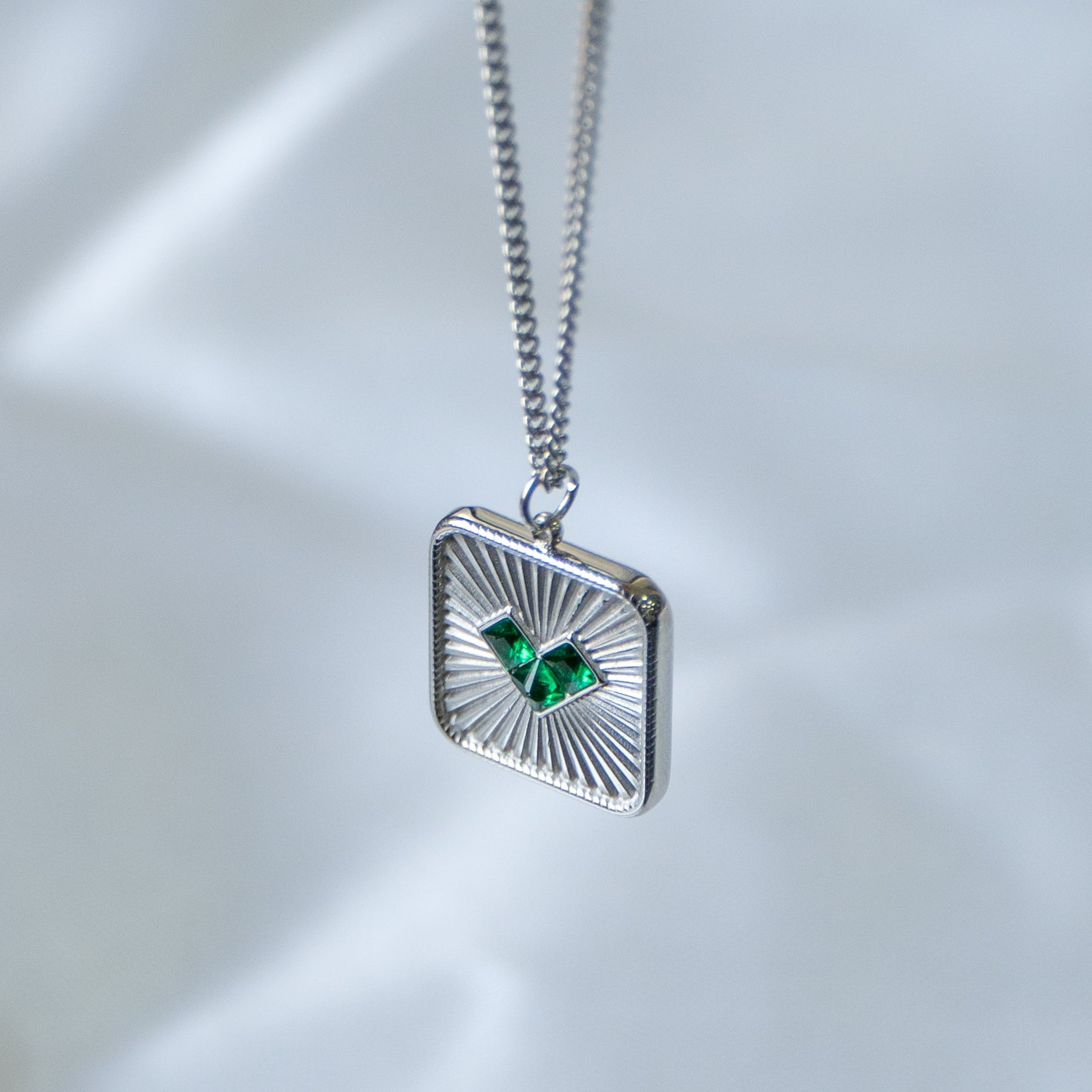 Square Heart Crystal Green Silver Stainless Steel Anti Tarnish Necklace Earring Set For Women Secondary image