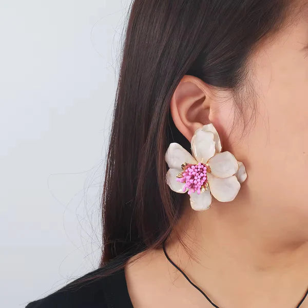 Flower Floral Enamel 18K Gold Multicolour Stud Earring For Women Bulk