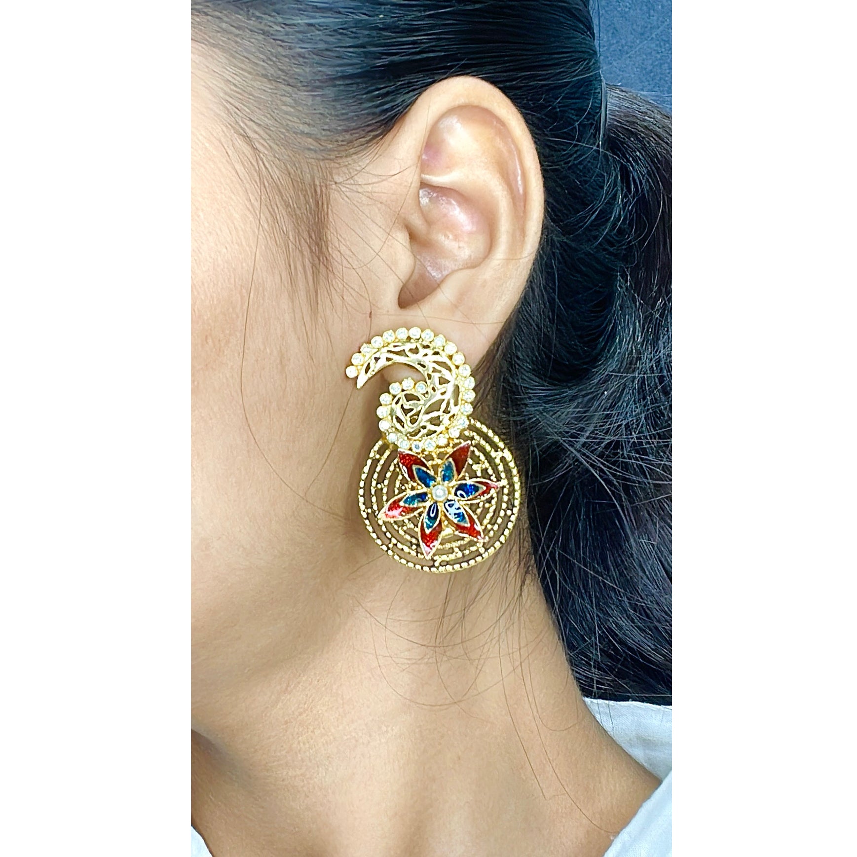 Filigree Gold Plated Meenakari American Diamond Earring For Women