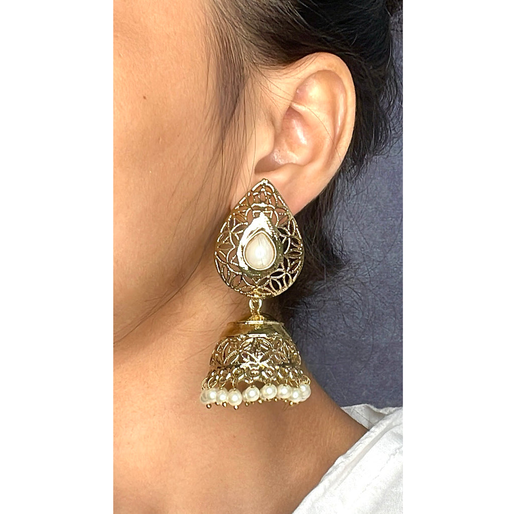 Gold Plated American Diamond Kundan Pearl Jhumki Earring Women Bulk