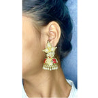 Red Meenakari Lotus Pearl Jhumki Earring For Women Bulk