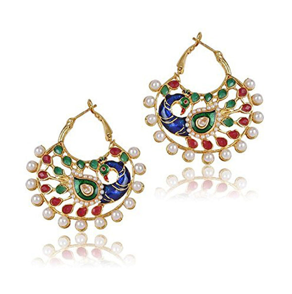 18K Gold Plated Peacock Meenakari Earring For Women Main image