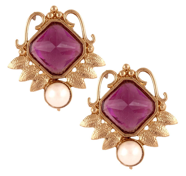 Victorian 18K Gold Plated Purple Pearl Stud Earring For Women Main image