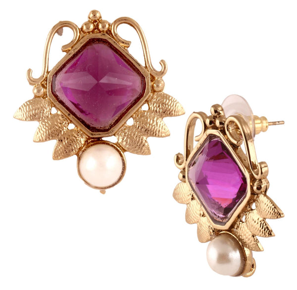 Victorian 18K Gold Plated Purple Pearl Stud Earring For Women Secondary image