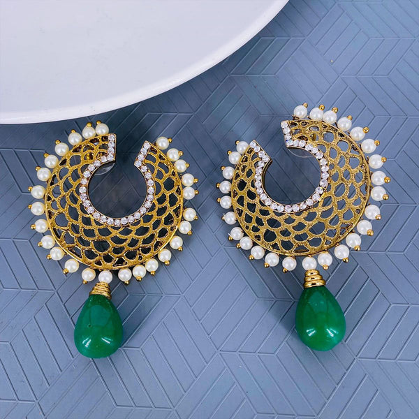 Filigree Chaand Gold Plated Green Drop Earring For Women Main image