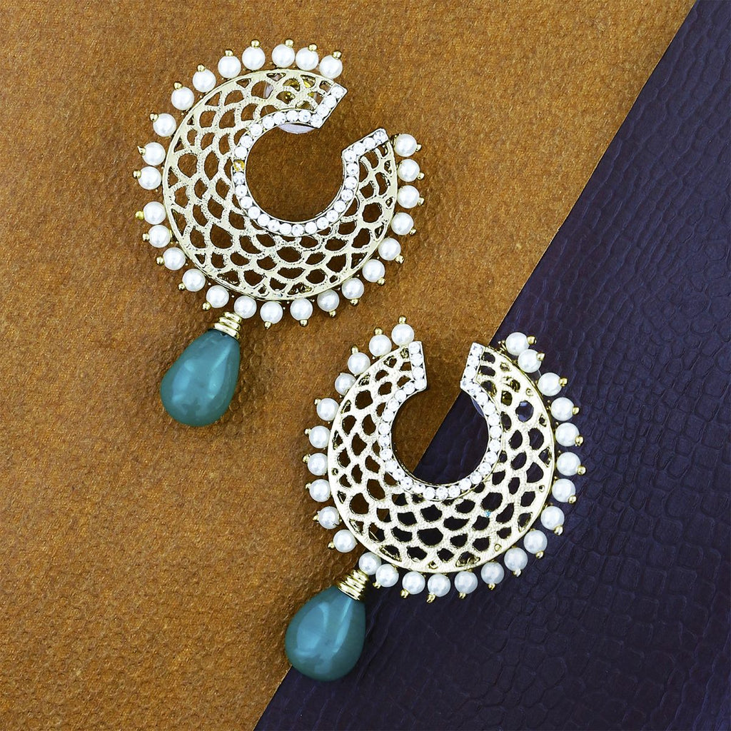 Filigree Chaand Gold Plated Green Drop Earring For Women