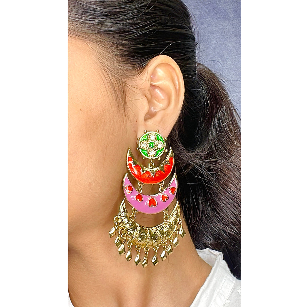 Designer Chaand Gold Plated Meenakari Dangling Earring For Women Bulk