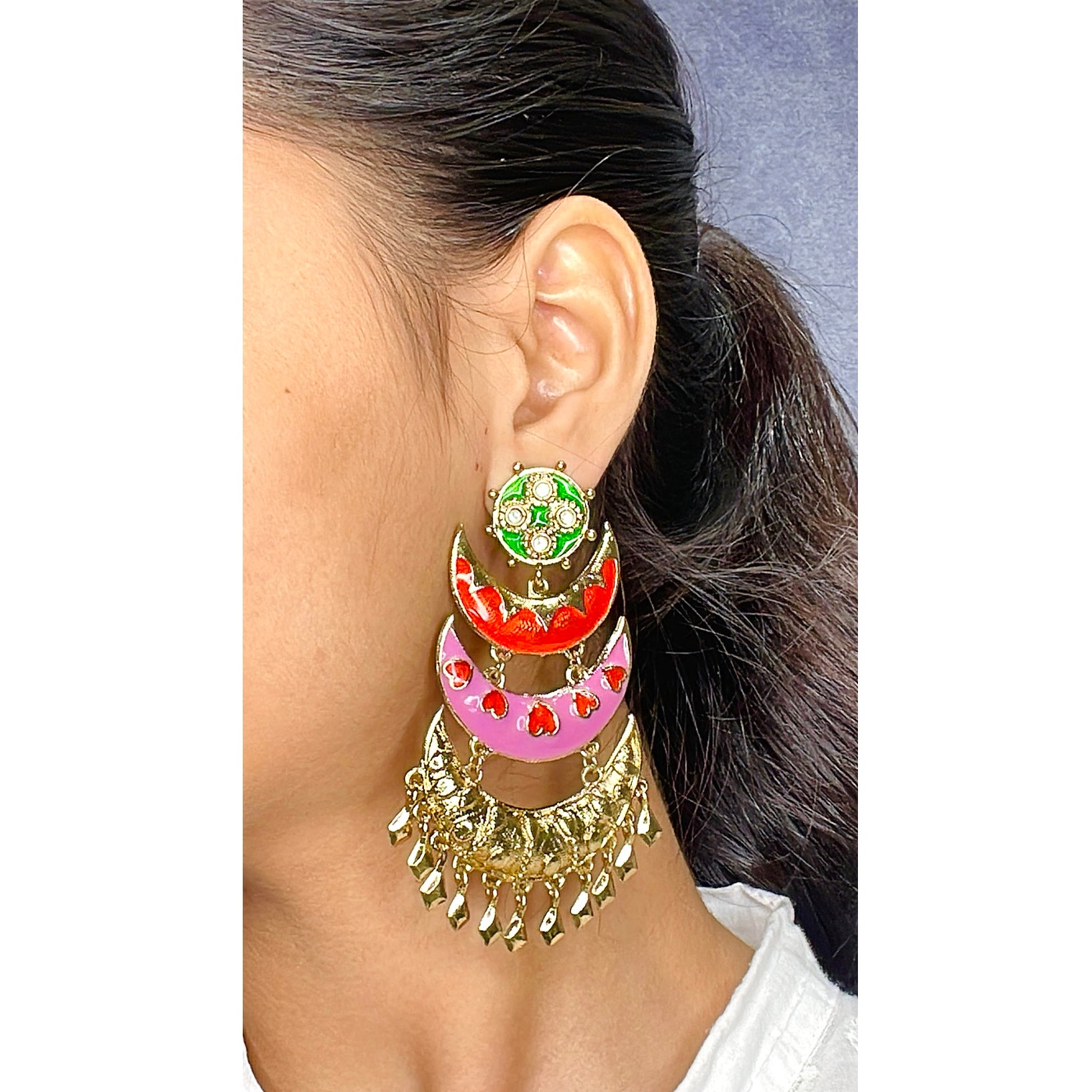 Designer Chaand Gold Plated Meenakari Dangling Earring For Women Bulk