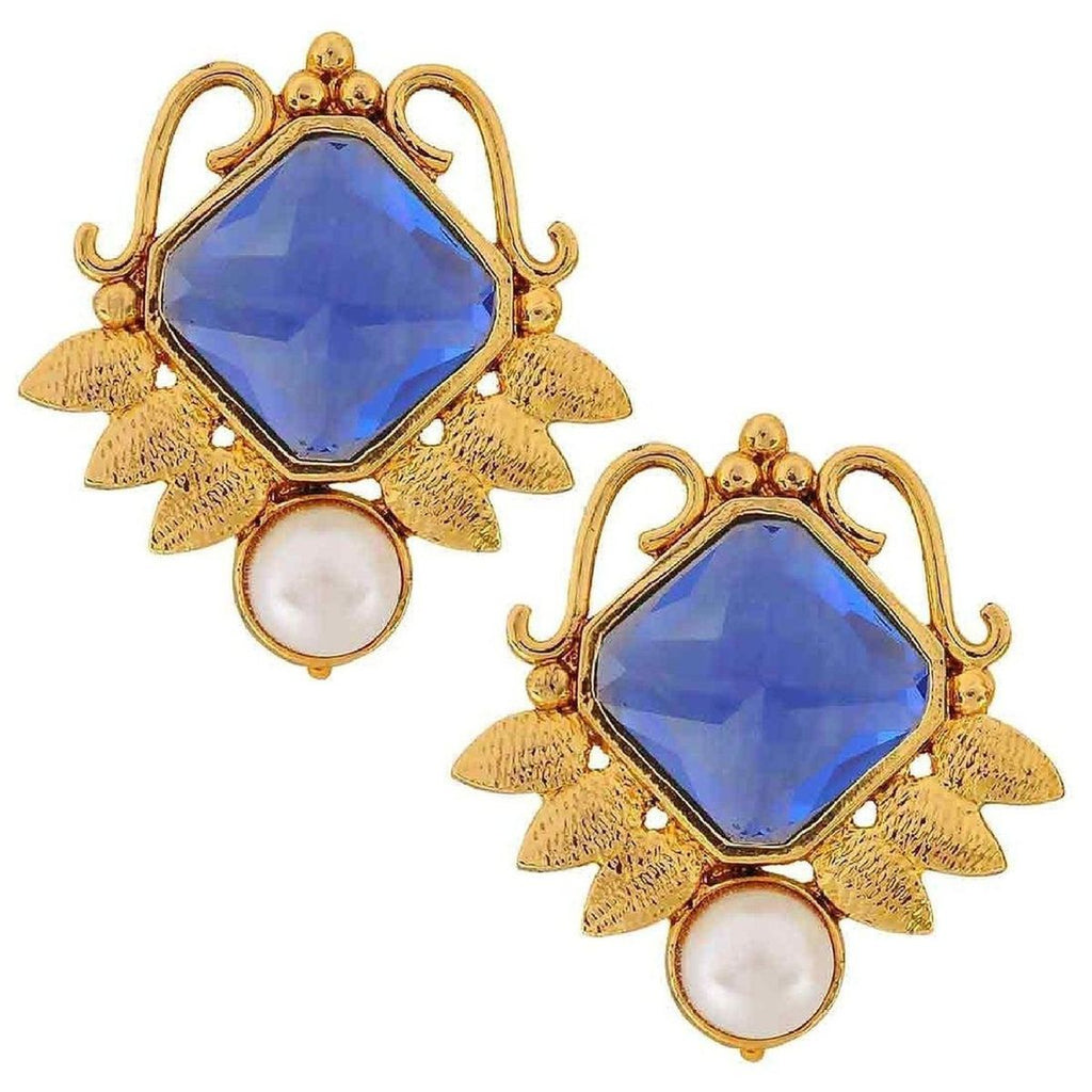Faceted Blue Stone 18K Gold Plated Victorian Stud Earring Women Bulk