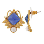 Faceted Blue Stone 18K Gold Plated Victorian Stud Earring Women Bulk