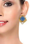 Faceted Blue Stone 18K Gold Plated Victorian Stud Earring Women Bulk