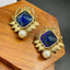 Faceted Blue Stone 18K Gold Plated Victorian Stud Earring Women Bulk