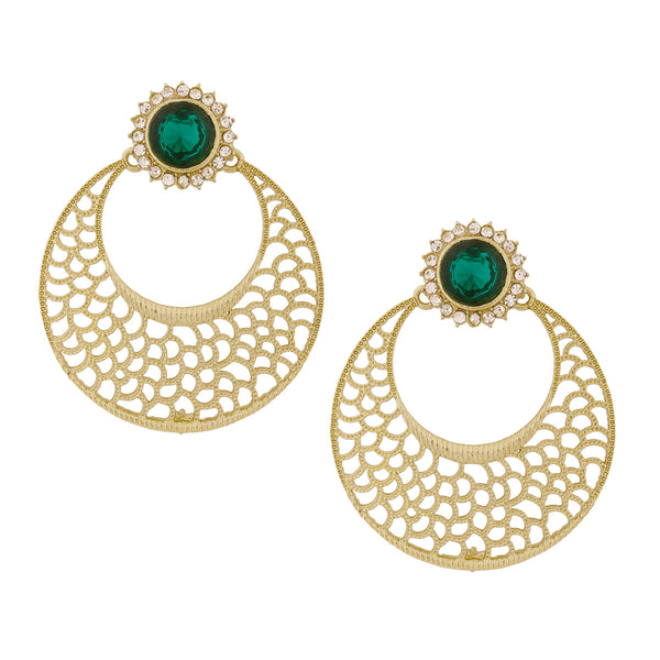 Chaand Bali Filigree Antique Rhodium Plated Green Earring For Women Main image
