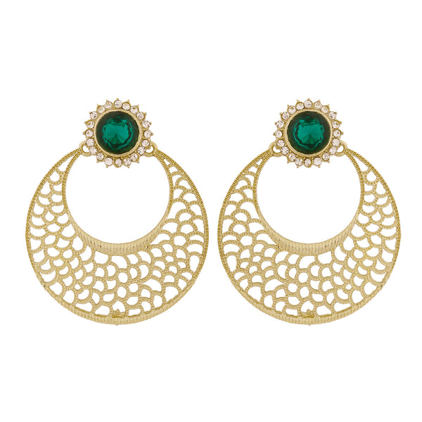 Chaand Bali Filigree Antique Rhodium Plated Green Earring For Women Secondary image