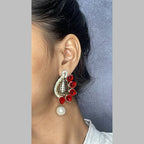 Designer Paisley Antique Rhodium Plated Red Earring For Women Bulk