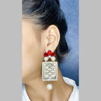 Designer American Diamond Ruby Red Pearl Rhodium Long Earring Bulk