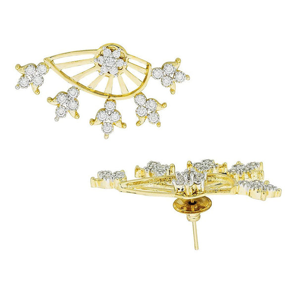 Tri Flower 18K Gold Plated Ear Cuff Jacket Pair Stud Earring Secondary image