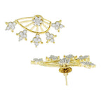 Tri Flower 18K Gold Plated Ear Cuff Jacket Pair Stud Earring