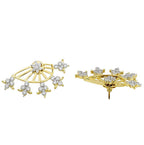 Tri Flower 18K Gold Plated Ear Cuff Jacket Pair Stud Earring