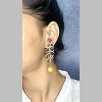 Victorian Ruby Red Emerald Green Gold Plated Dangling Earring Bulk