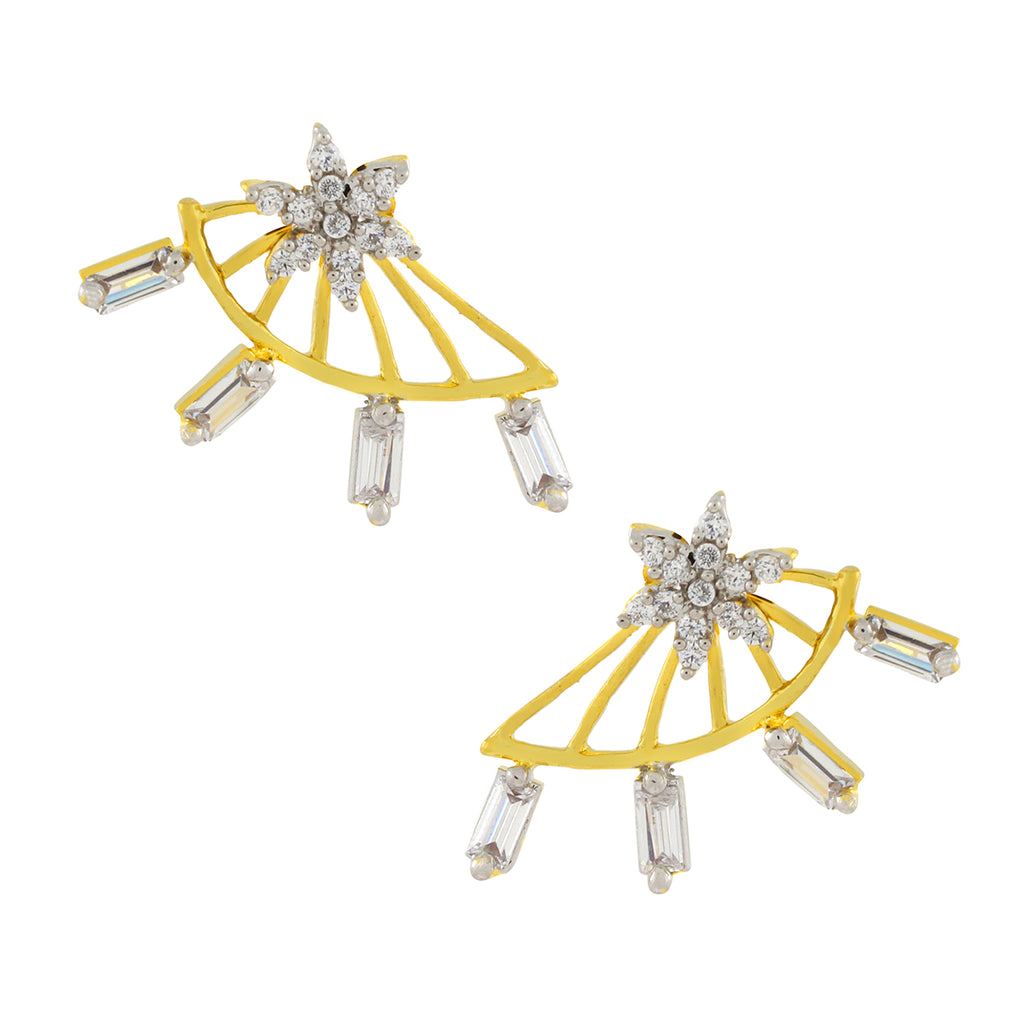 Flower American Diamond Cz Gold Ear Cuff Jacket Earring For Women