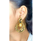 Antique Traditional 22K Gold Black Pearl Dangling Earring Women Bulk
