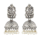 Temple Lakshmi Oxidized German Silver Pearl Floral Jhumki Earring