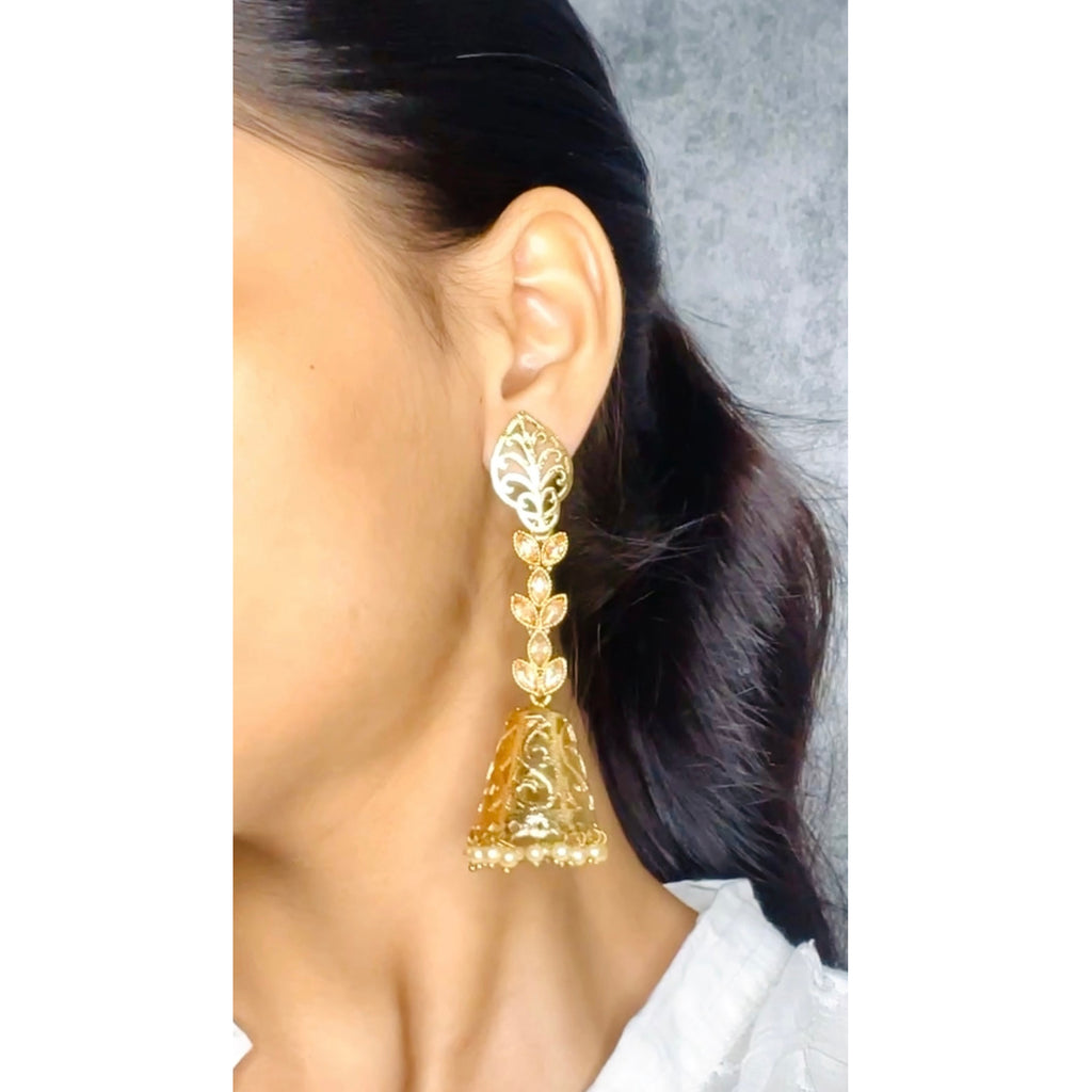 Designer Kundan Pearl 18K Gold Dangle Jhumki Earring Girls Women Bulk