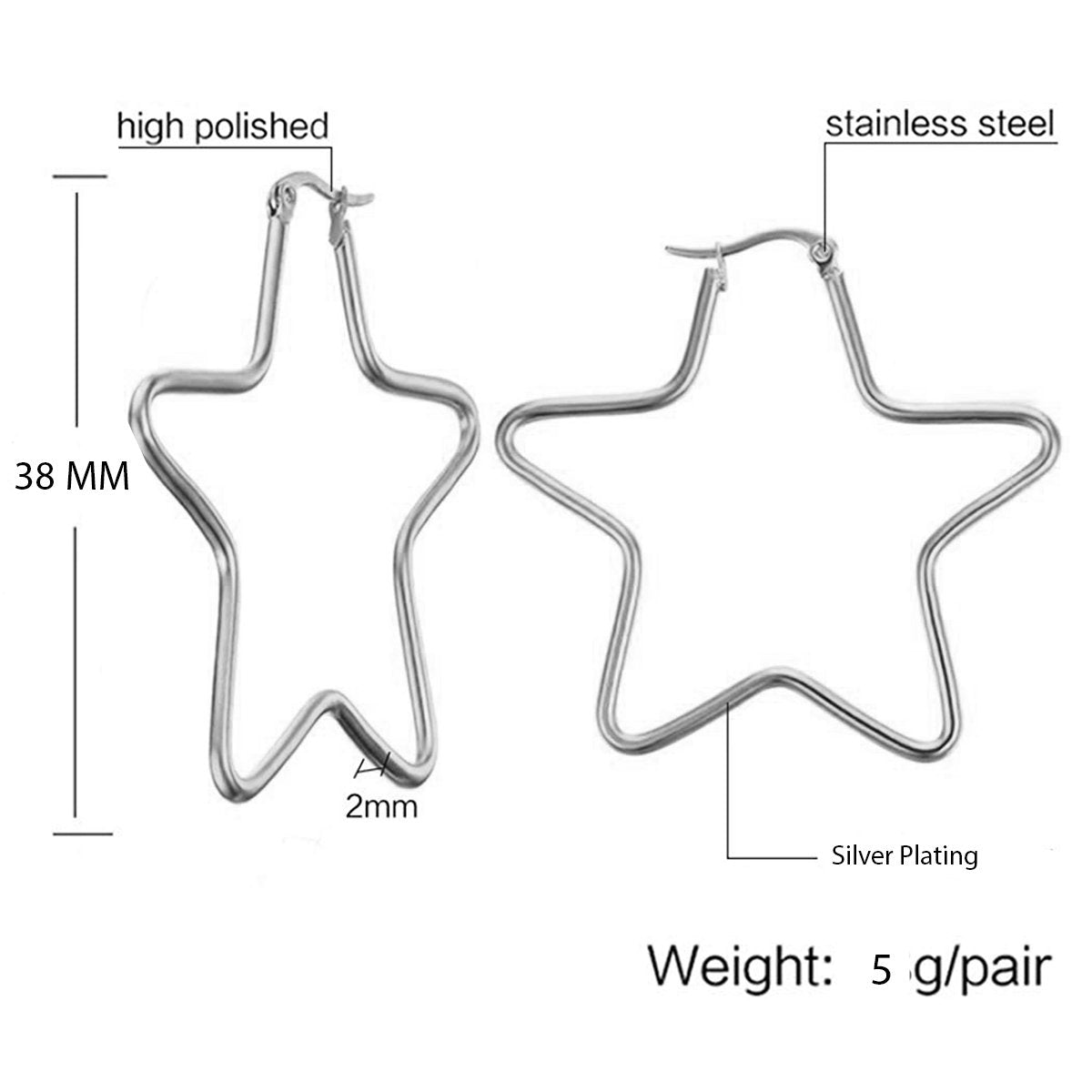 Star Flower Wire Hoop Silver 316L Stainless Steel Earring Bulk