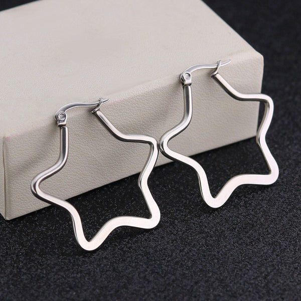 Star Flower Wire Hoop Silver 316L Stainless Steel Earring Bulk Secondary image