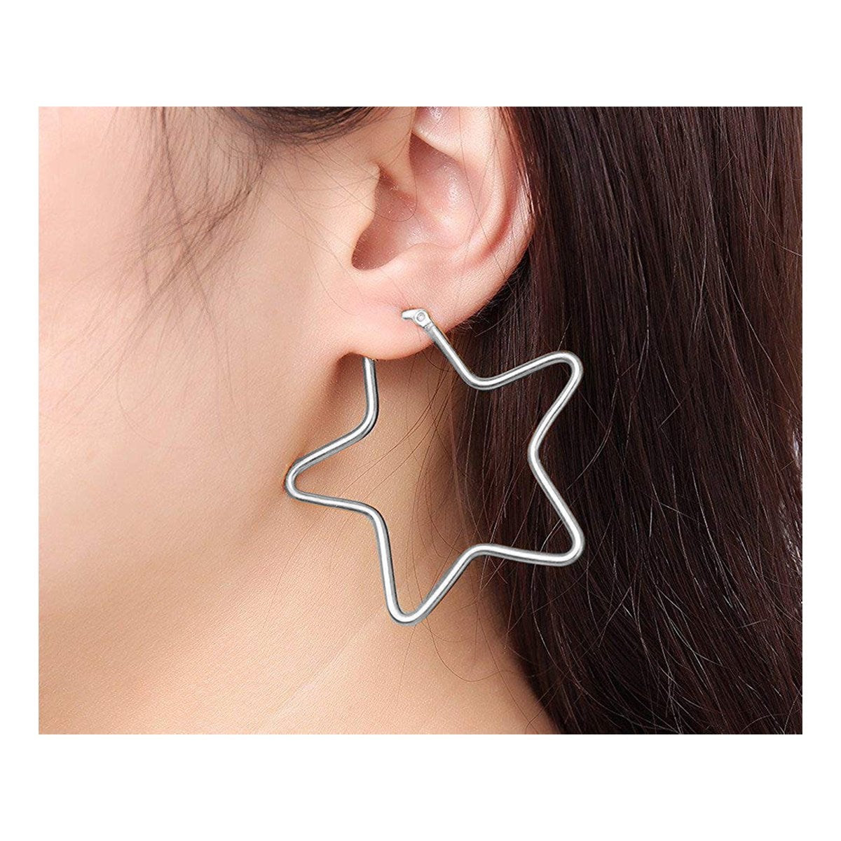 Star Flower Wire Hoop Silver 316L Stainless Steel Earring Bulk