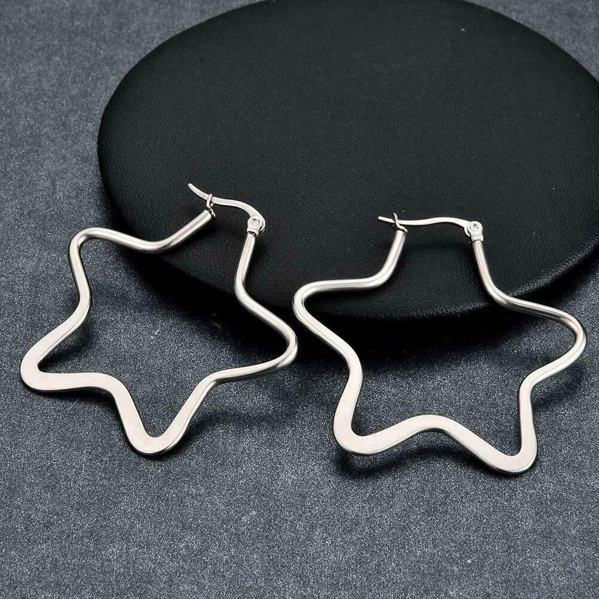 Star Flower Wire Hoop Silver 316L Stainless Steel Earring Bulk Main image