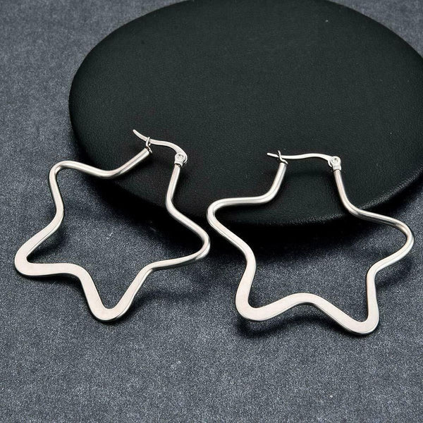 Star Flower Wire Hoop Silver 316L Stainless Steel Earring Bulk Main image