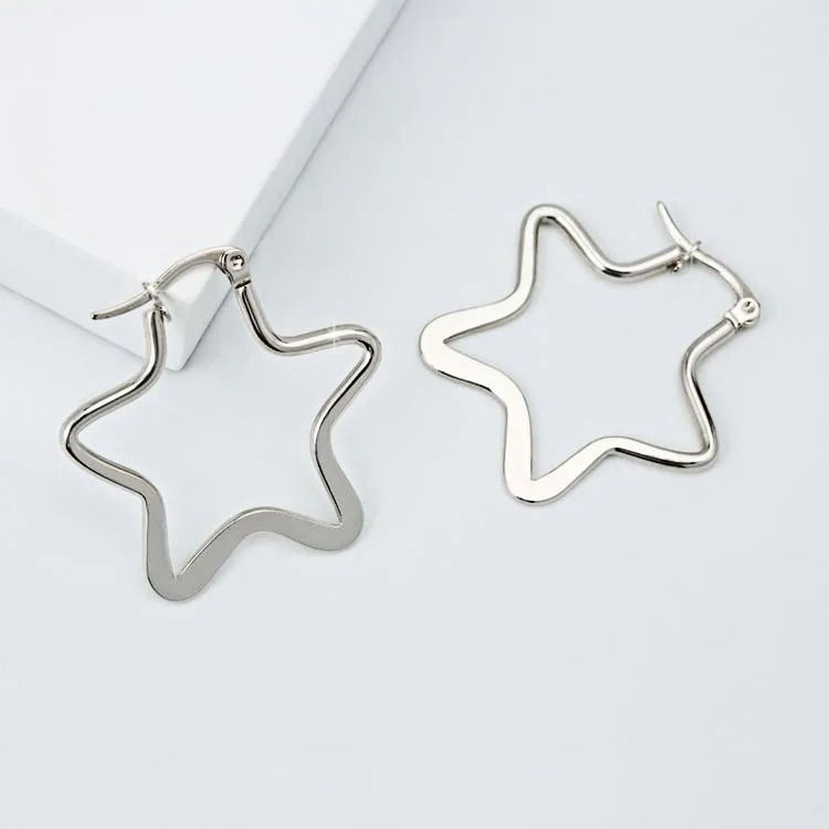 Star Flower Wire Hoop Silver 316L Stainless Steel Earring Bulk