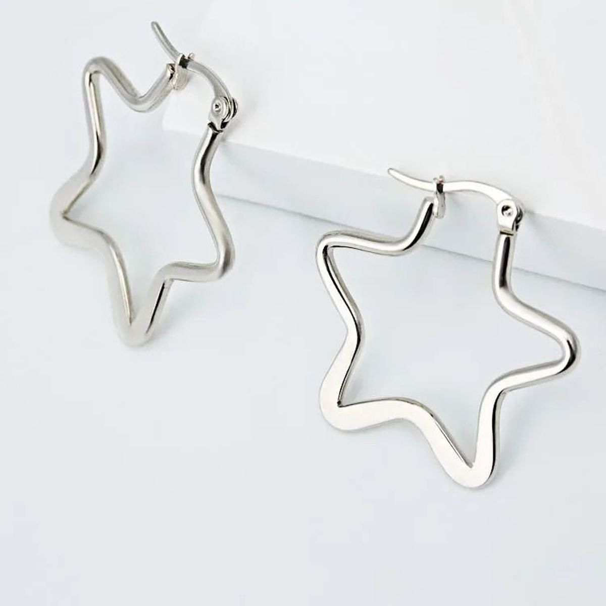 Star Flower Wire Hoop Silver 316L Stainless Steel Earring Bulk