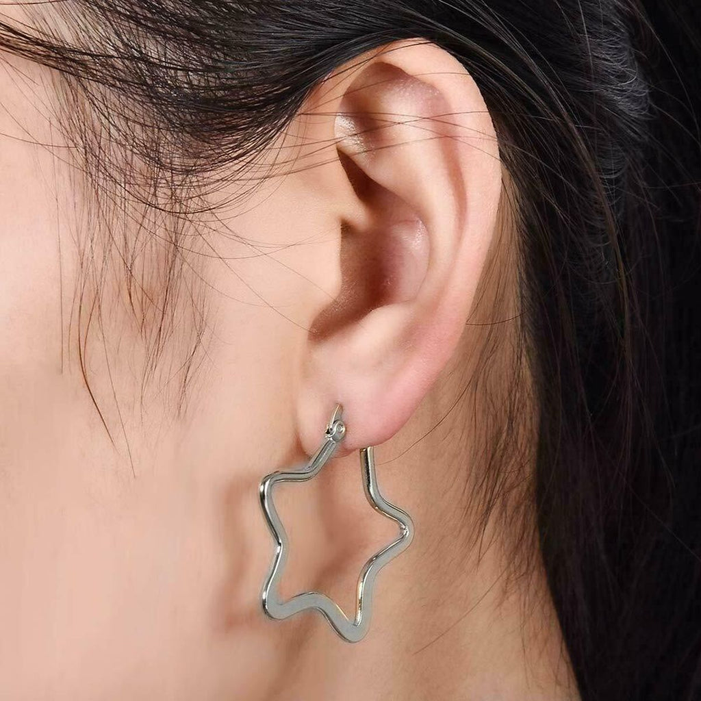 Star Flower Wire Hoop Silver 316L Stainless Steel Earring Bulk