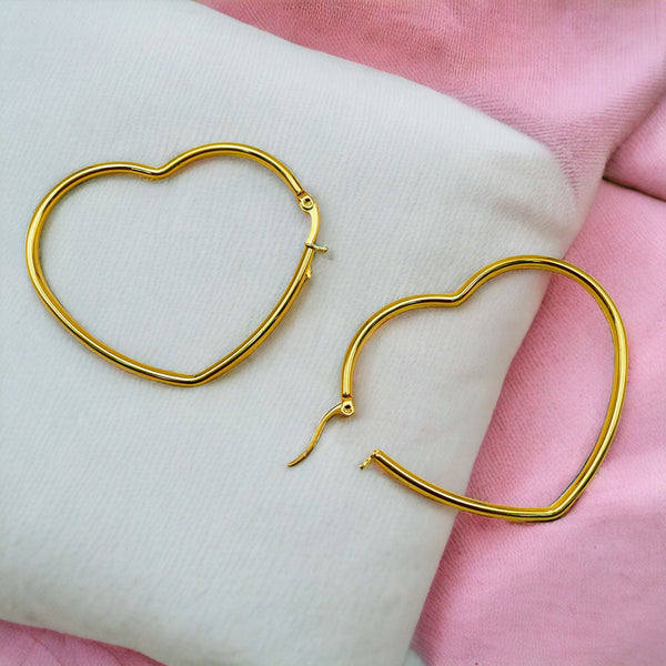 Heart Love Wire Hoop Siver 316L Stainless Steel 18K Gold Earring Main image