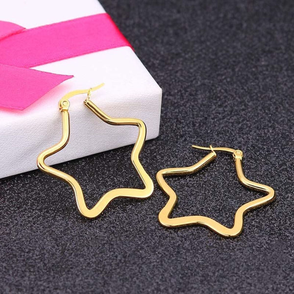 Star Flower Wire Hoop Siver 316L Stainless Steel 18K Gold Earring Main image