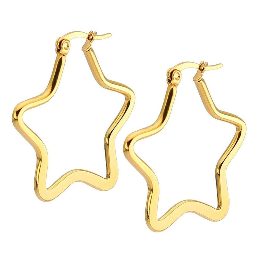 Star Flower Wire Hoop Siver 316L Stainless Steel 18K Gold Earring