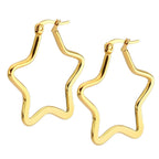Star Flower Wire Hoop Siver 316L Stainless Steel 18K Gold Earring