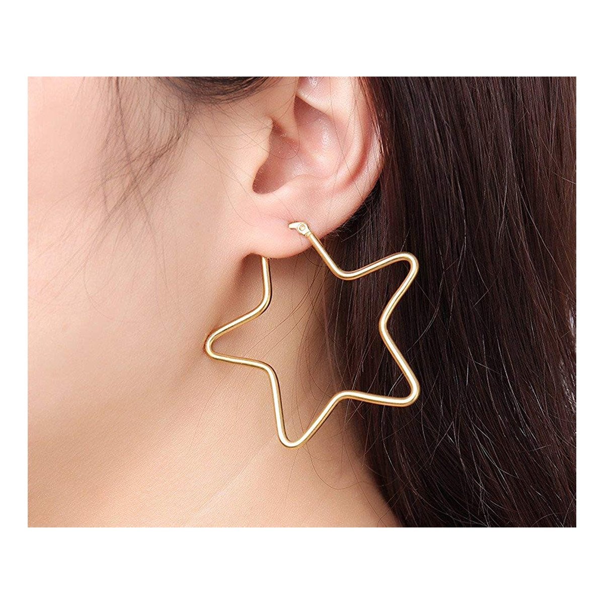 Star Flower Wire Hoop Siver 316L Stainless Steel 18K Gold Earring