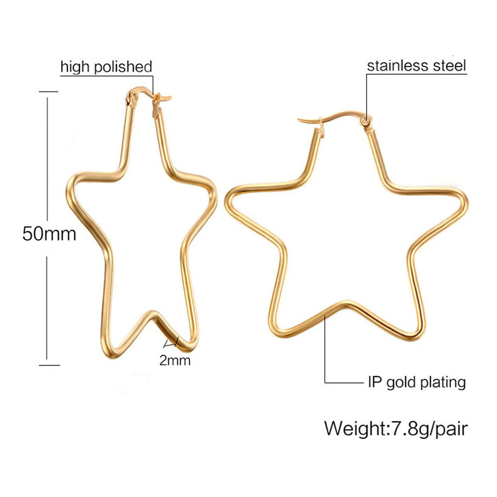 Star Flower Wire Hoop Siver 316L Stainless Steel 18K Gold Earring