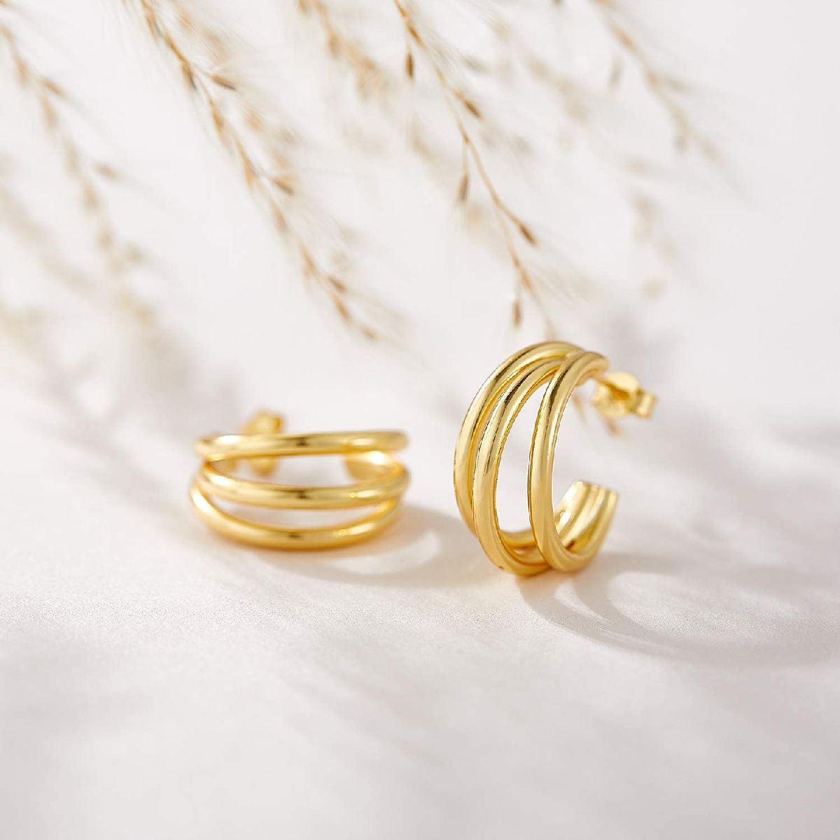 Stylish Copper Gold Triple Hoop Earring Pair Women Bulk