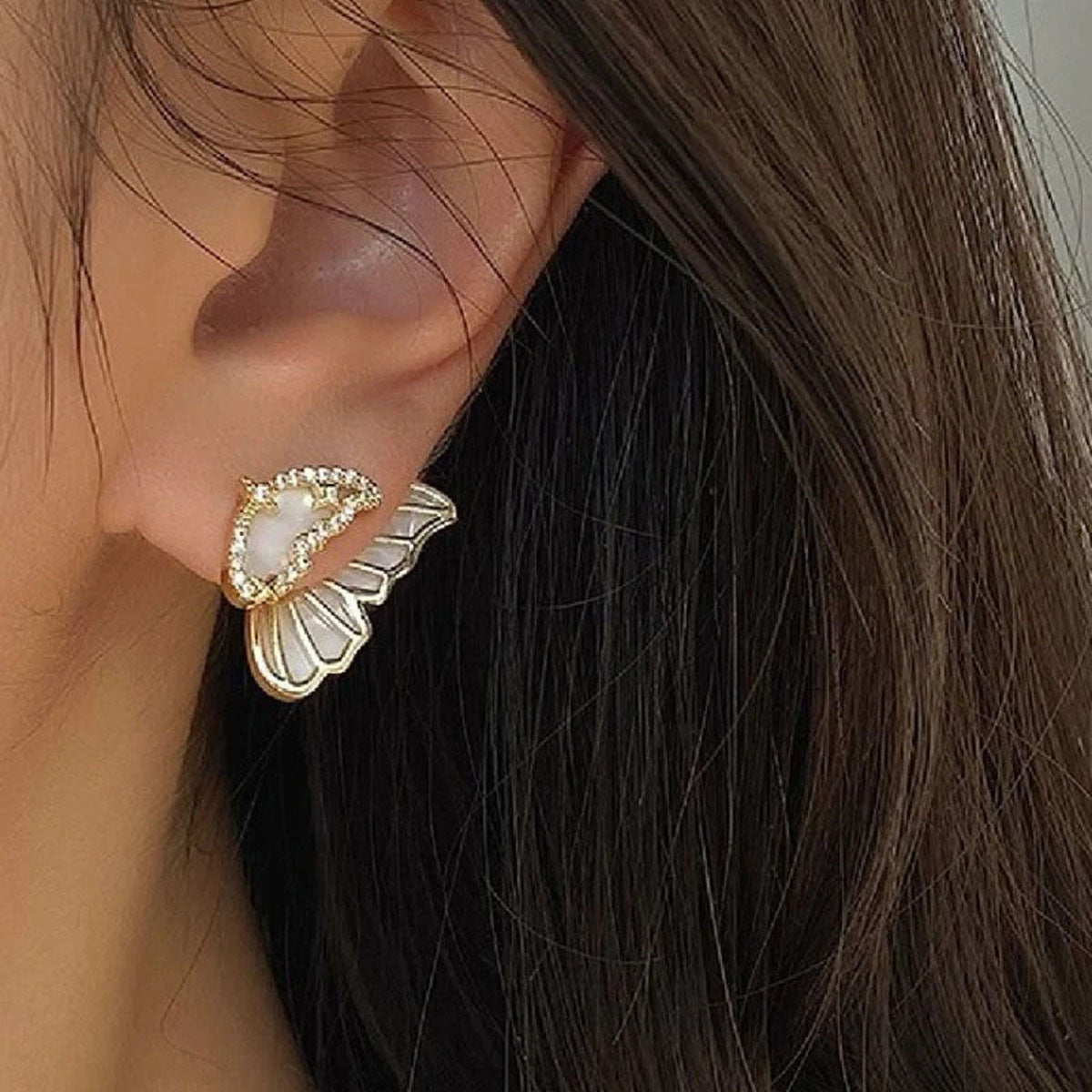 Dual Butterfly Black Gold CZ Enamel Anti Tarnish Ear Cuff Earring Bulk