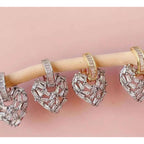 Love Heart Silver Baguette Cubic Zirconia Hoop Drop Earring Pair Bulk
