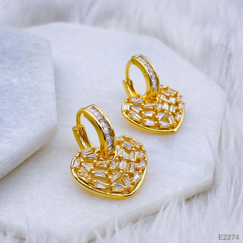 Love Heart Silver Baguette Cubic Zirconia Hoop Drop Earring Pair Bulk