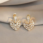 Love Heart Silver Baguette Cubic Zirconia Hoop Drop Earring Pair Bulk